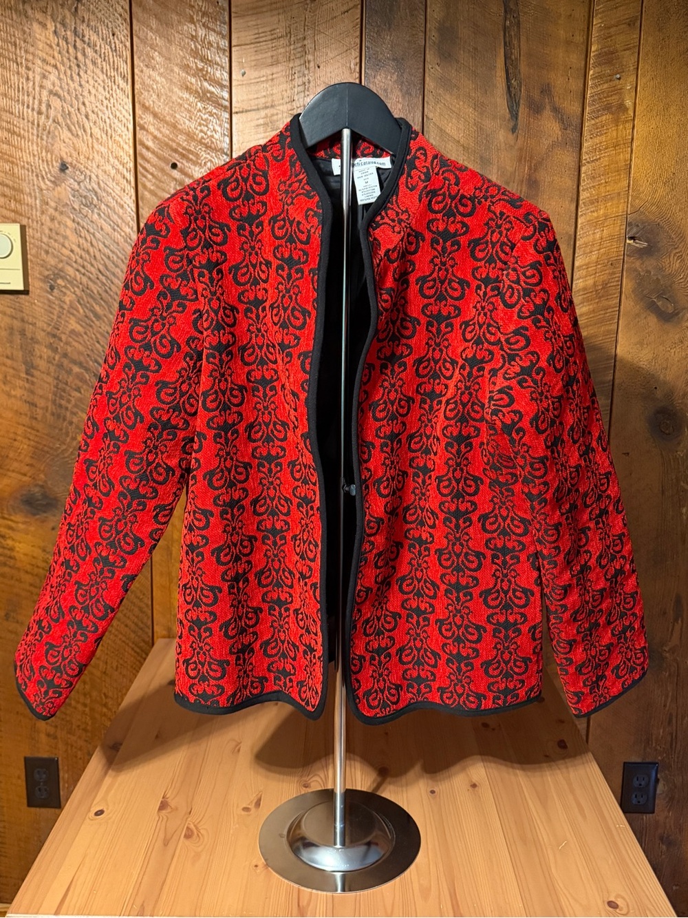 Serengeti Red Black Damask Chenille Open Front Jacket Blazer Med Baroque Gothic